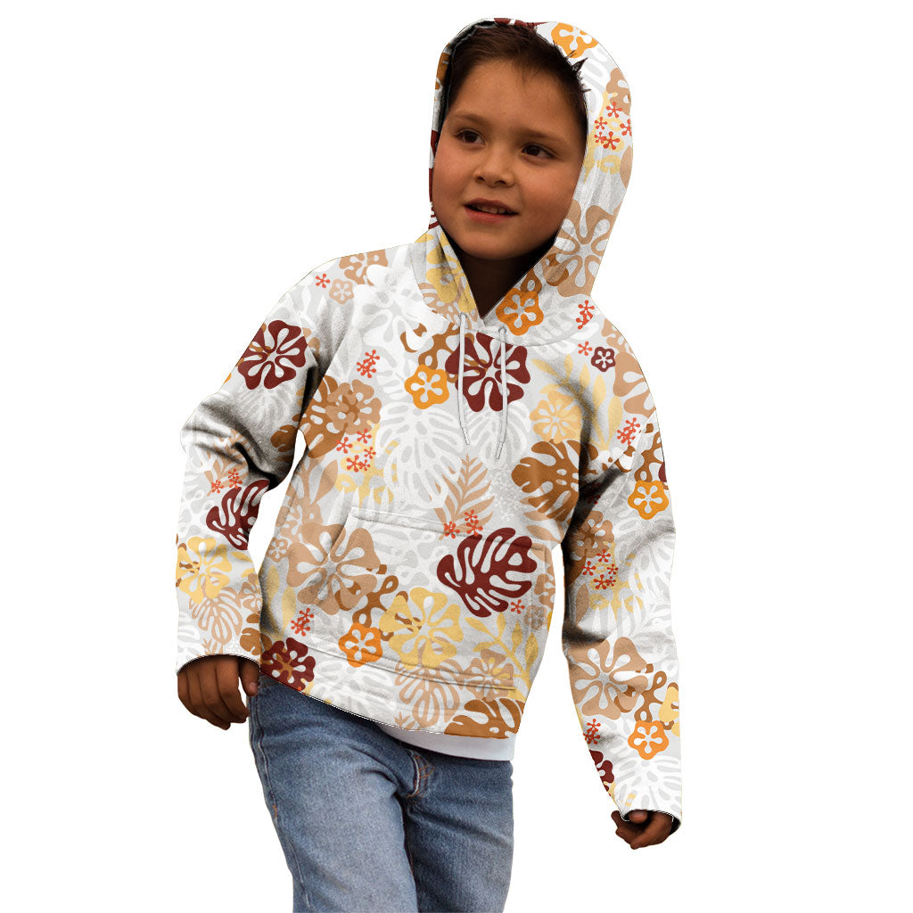Brown Aloha Hawaiian Kid Hoodie Monstera Hibiscus Tropical Pattern