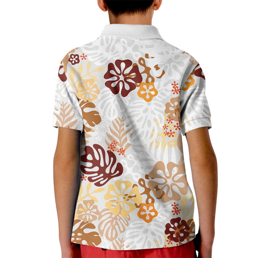 Brown Aloha Hawaiian Kid Polo Shirt Monstera Hibiscus Tropical Pattern