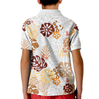 Brown Aloha Hawaiian Kid Polo Shirt Monstera Hibiscus Tropical Pattern