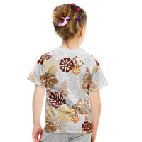 Brown Aloha Hawaiian Kid T Shirt Monstera Hibiscus Tropical Pattern