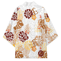 Brown Aloha Hawaiian Kimono Monstera Hibiscus Tropical Pattern