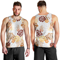 Brown Aloha Hawaiian Men Tank Top Monstera Hibiscus Tropical Pattern