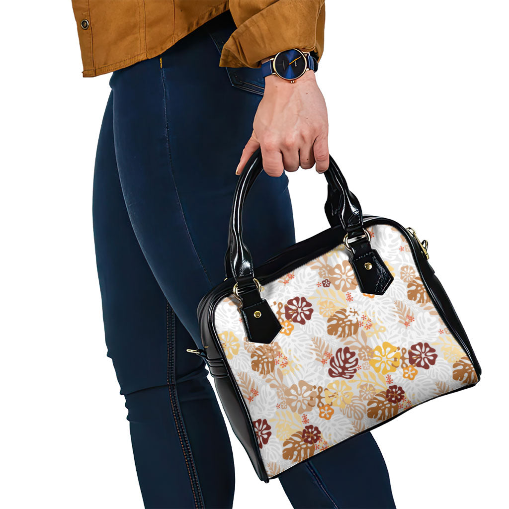 Brown Aloha Hawaiian Shoulder Handbag Monstera Hibiscus Tropical Pattern
