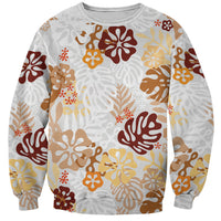 Brown Aloha Hawaiian Sweatshirt Monstera Hibiscus Tropical Pattern