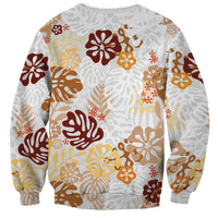 Brown Aloha Hawaiian Sweatshirt Monstera Hibiscus Tropical Pattern