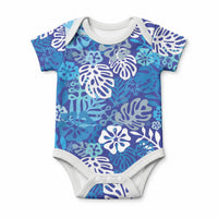 Blue Aloha Hawaiian Baby Onesie Monstera Hibiscus Tropical Pattern LT19 Blue - Polynesian Pride
