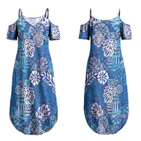 Blue Aloha Hawaiian Couples Matching Summer Maxi Dress and Hawaiian Shirt Monstera Hibiscus Tropical Pattern