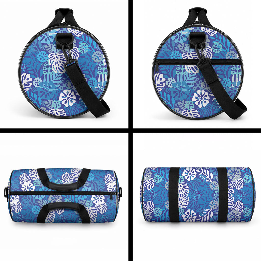 Blue Aloha Hawaiian Duffle Bag Monstera Hibiscus Tropical Pattern LT19 - Polynesian Pride