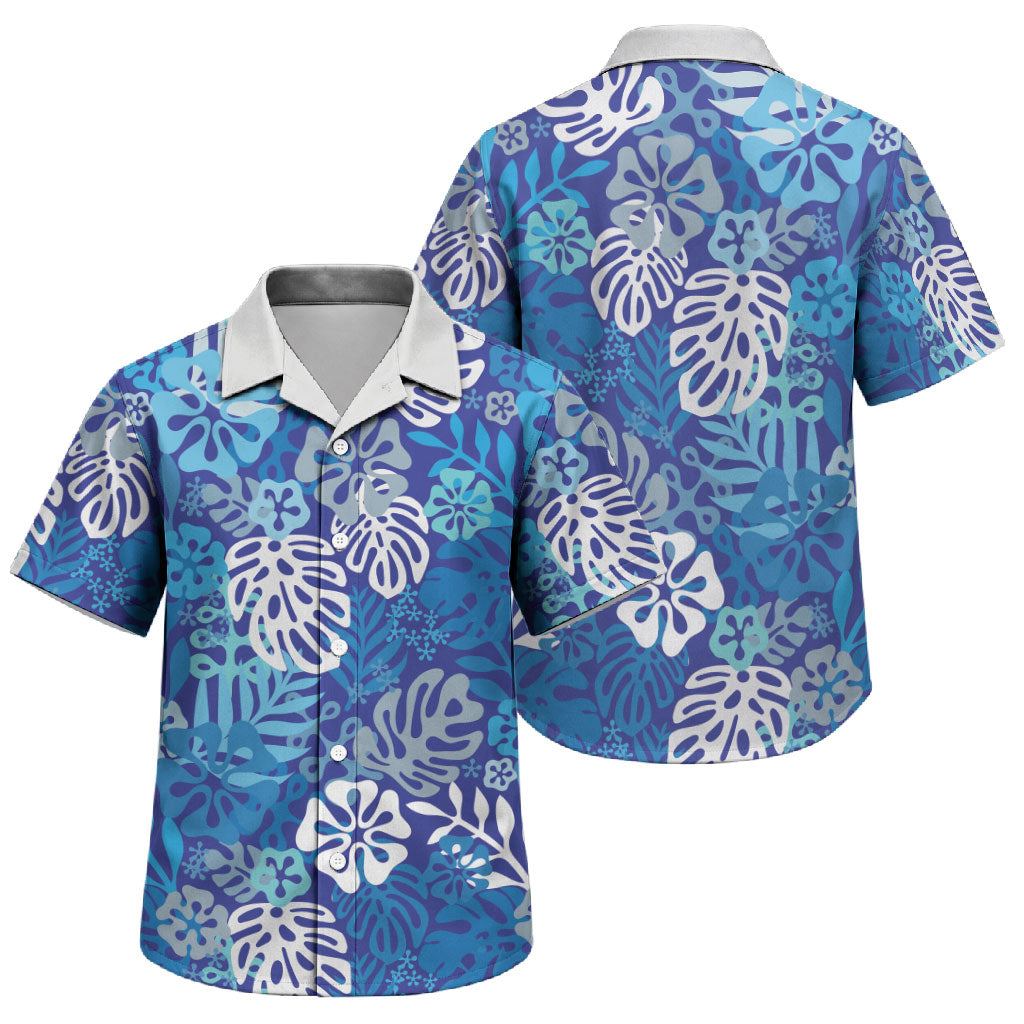 Blue Aloha Hawaiian Family Matching Long Sleeve Bodycon Dress and Hawaiian Shirt Monstera Hibiscus Tropical Pattern