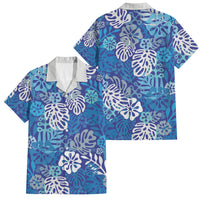 Blue Aloha Hawaiian Family Matching Mermaid Dress and Hawaiian Shirt Monstera Hibiscus Tropical Pattern
