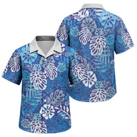 Blue Aloha Hawaiian Family Matching Off The Shoulder Long Sleeve Dress and Hawaiian Shirt Monstera Hibiscus Tropical Pattern