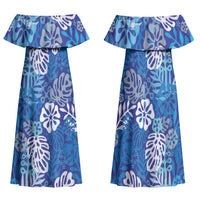 Blue Aloha Hawaiian Family Matching Off Shoulder Maxi Dress and Hawaiian Shirt Monstera Hibiscus Tropical Pattern