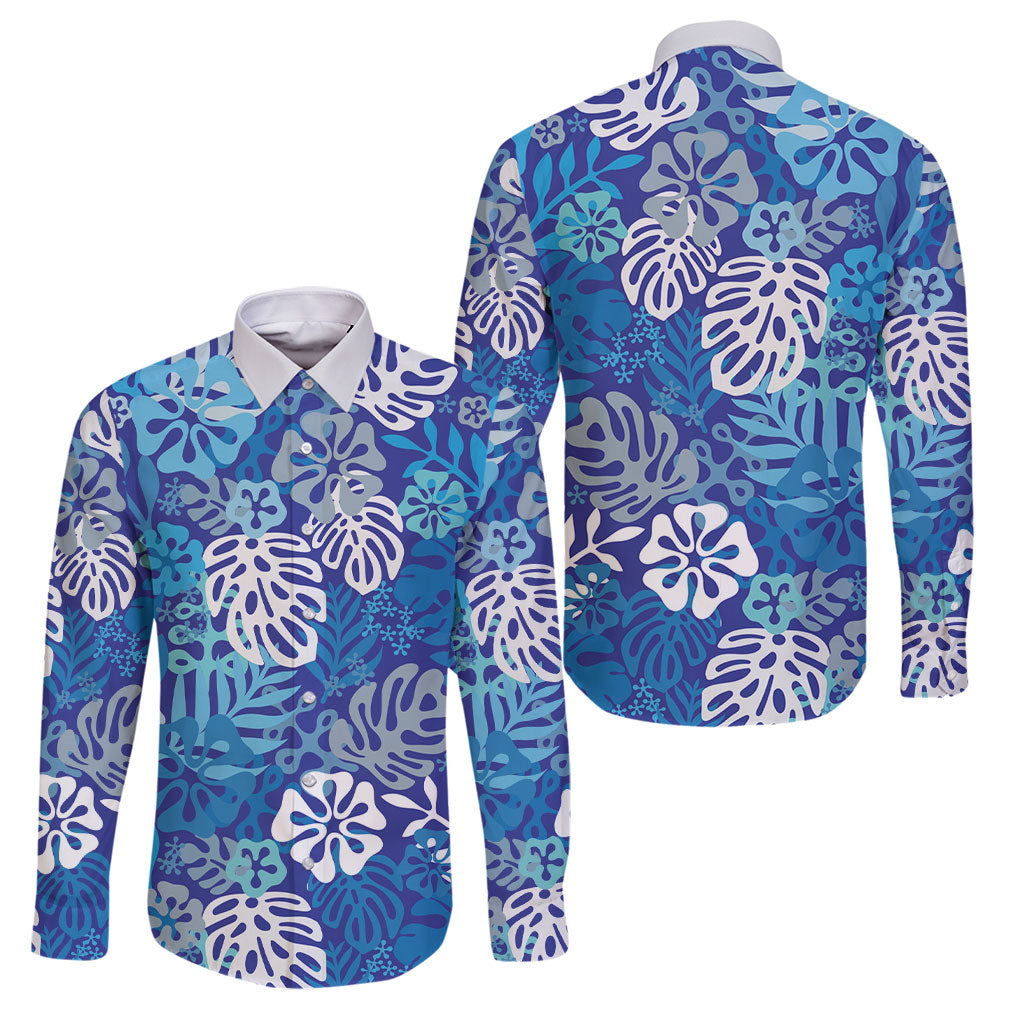 Blue Aloha Hawaiian Family Matching Tank Maxi Dress and Hawaiian Shirt Monstera Hibiscus Tropical Pattern