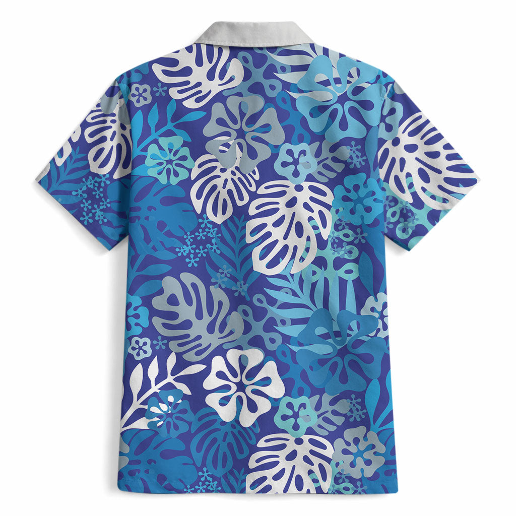 Blue Aloha Hawaiian Hawaiian Shirt Monstera Hibiscus Tropical Pattern
