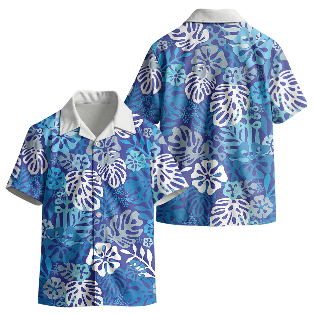 Blue Aloha Hawaiian Kid Hawaiian Shirt Monstera Hibiscus Tropical Pattern