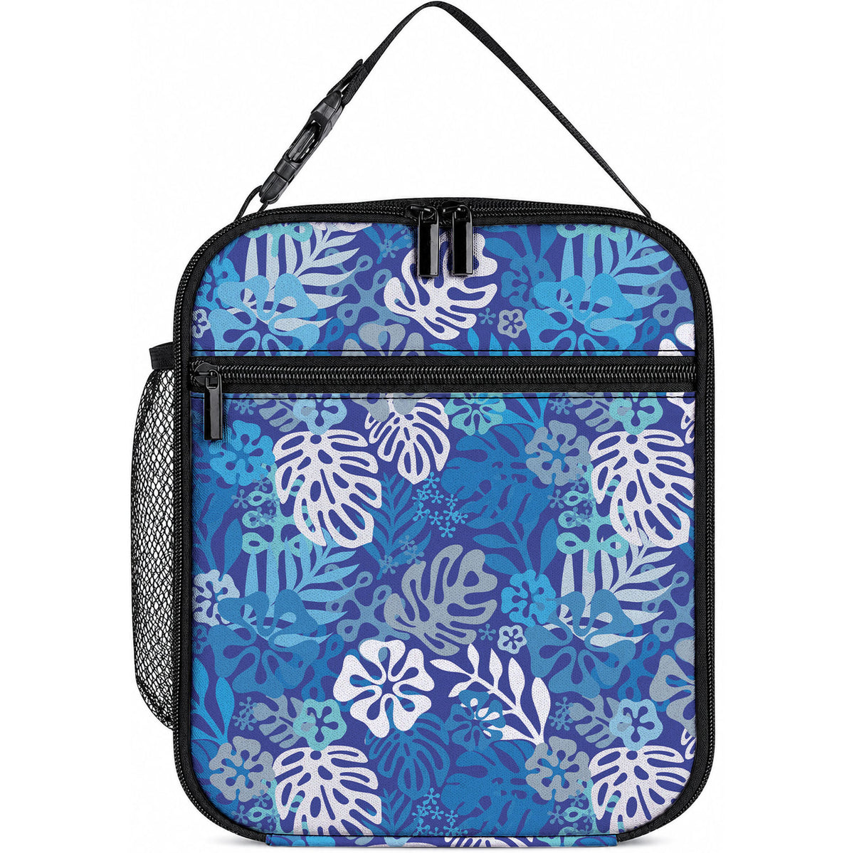 Blue Aloha Hawaiian Lunch Bag Monstera Hibiscus Tropical Pattern LT19 10.2 × 8.3 × 4.3 inch Blue - Polynesian Pride