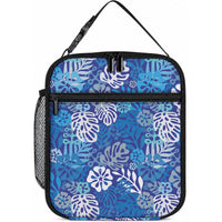 Blue Aloha Hawaiian Lunch Bag Monstera Hibiscus Tropical Pattern LT19 10.2 × 8.3 × 4.3 inch Blue - Polynesian Pride