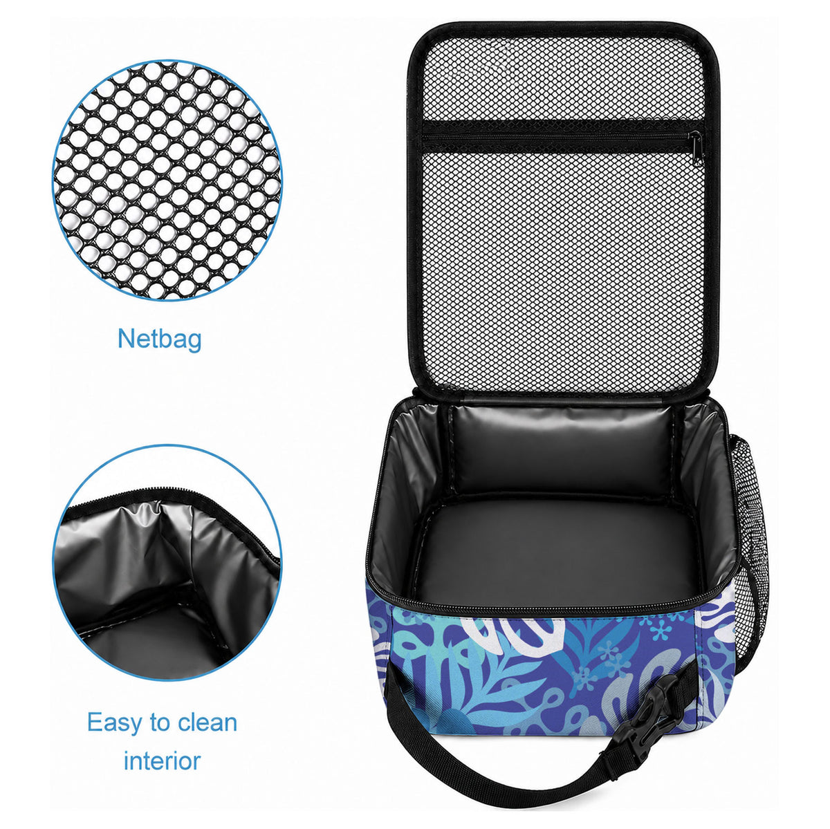 Blue Aloha Hawaiian Lunch Bag Monstera Hibiscus Tropical Pattern LT19 - Polynesian Pride