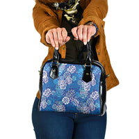 Blue Aloha Hawaiian Shoulder Handbag Monstera Hibiscus Tropical Pattern