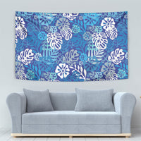 Blue Aloha Hawaiian Tapestry Monstera Hibiscus Tropical Pattern