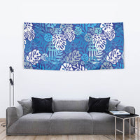 Blue Aloha Hawaiian Tapestry Monstera Hibiscus Tropical Pattern