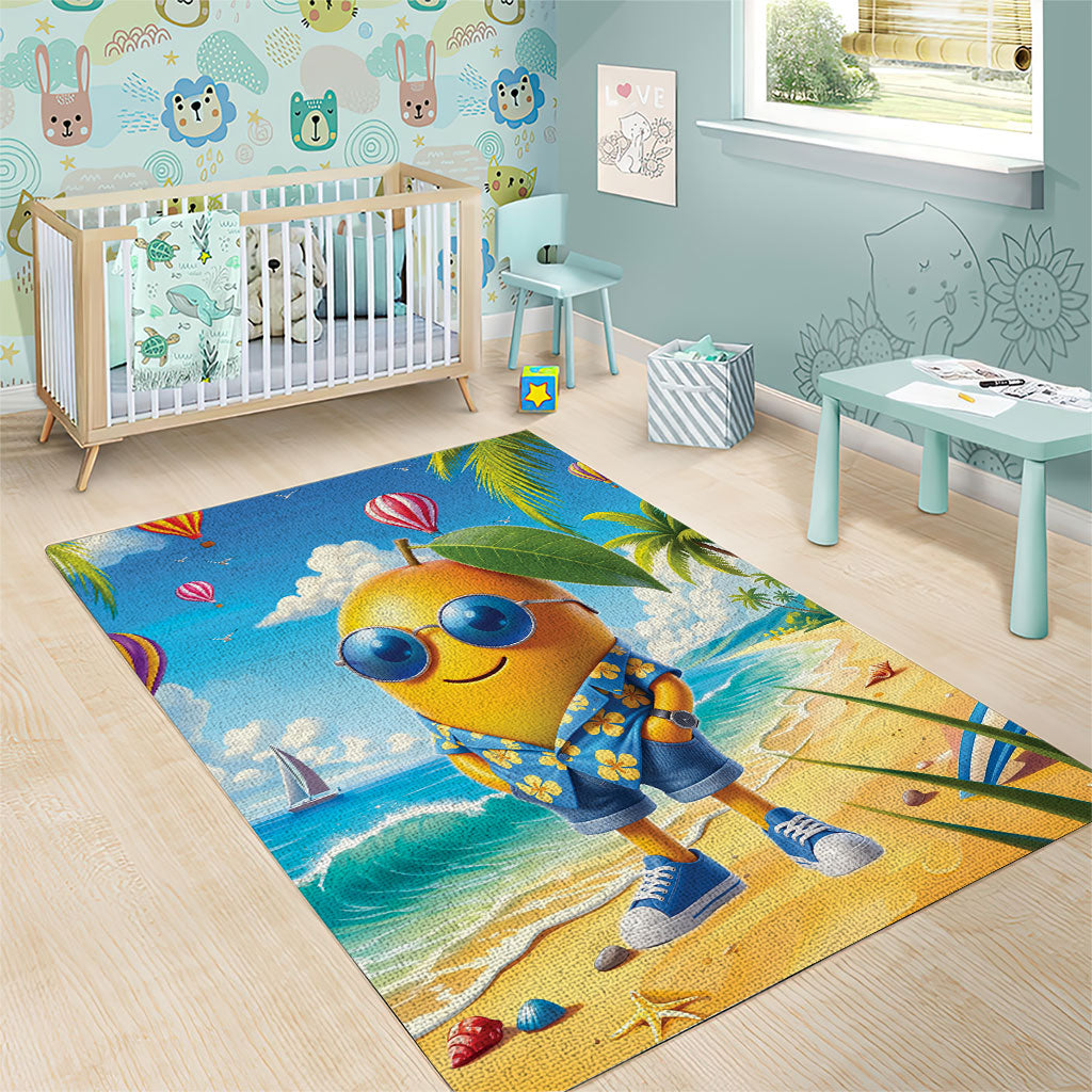 Funny Hawaii Mango Area Rug Tropical Summer Beach Mascot Vacation