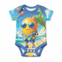 Funny Hawaii Mango Baby Onesie Tropical Summer Beach Mascot Vacation LT19 Blue - Polynesian Pride