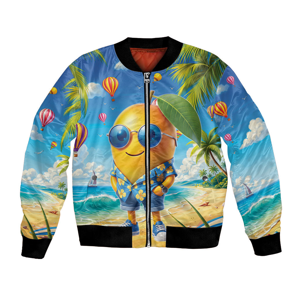 Funny Hawaii Mango Bomber Jacket Tropical Summer Beach Mascot Vacation LT19 Unisex Blue - Polynesian Pride