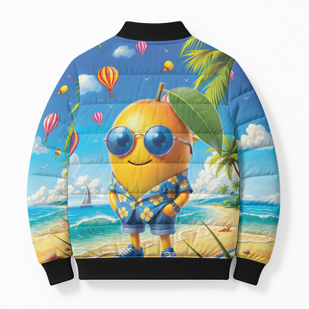 Funny Hawaii Mango Bomber Puffer Jacket Tropical Summer Beach Mascot Vacation