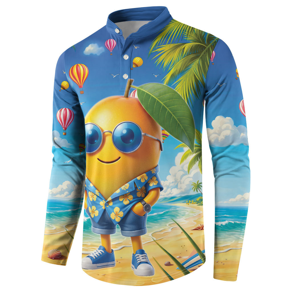 Funny Hawaii Mango Button Sweatshirt Tropical Summer Beach Mascot Vacation