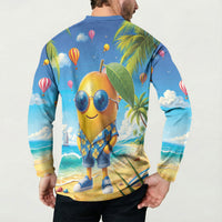 Funny Hawaii Mango Button Sweatshirt Tropical Summer Beach Mascot Vacation