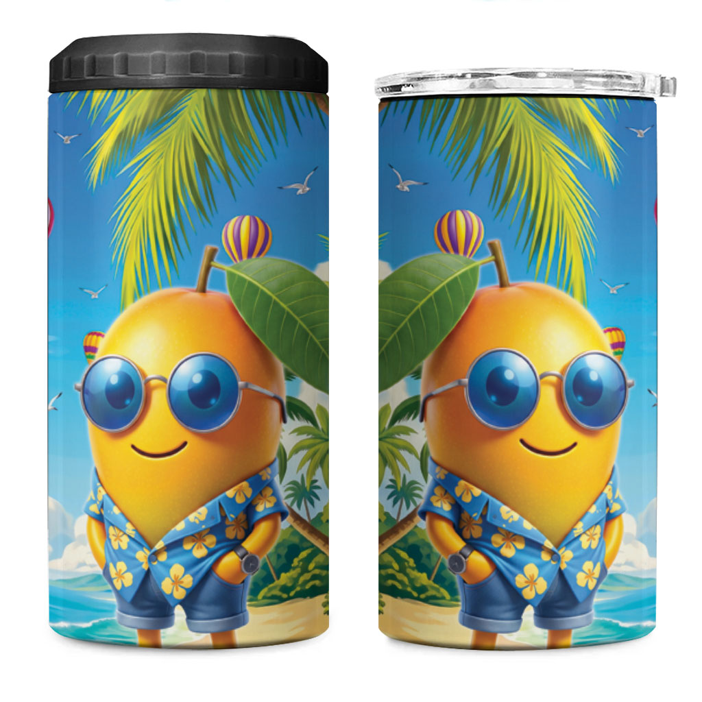 Funny Hawaii Mango 4 in 1 Can Cooler Tumbler Tropical Summer Beach Mascot Vacation
