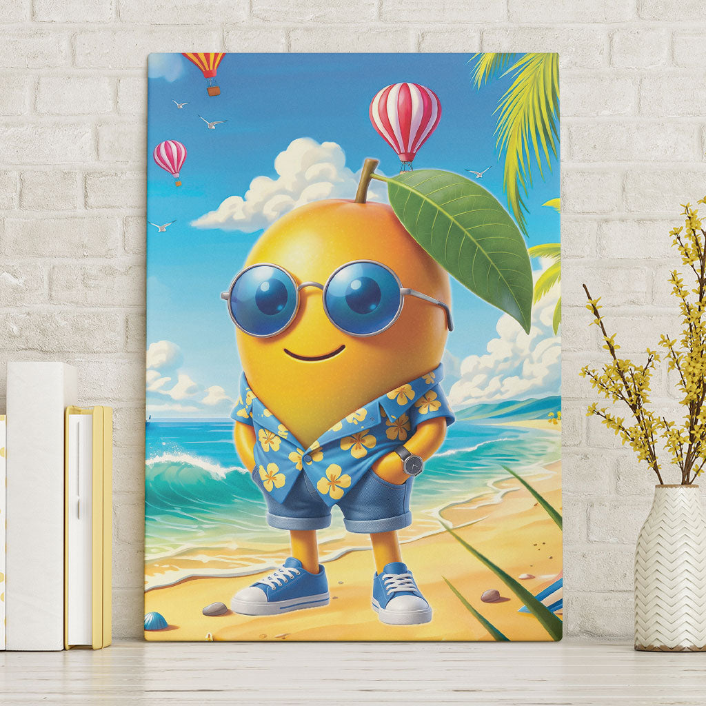 Funny Hawaii Mango Canvas Wall Art Tropical Summer Beach Mascot Vacation