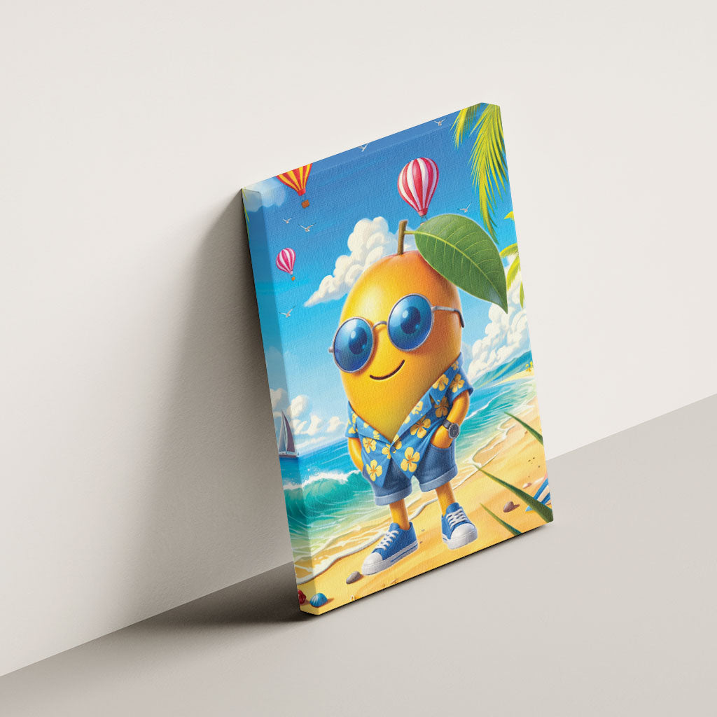Funny Hawaii Mango Canvas Wall Art Tropical Summer Beach Mascot Vacation