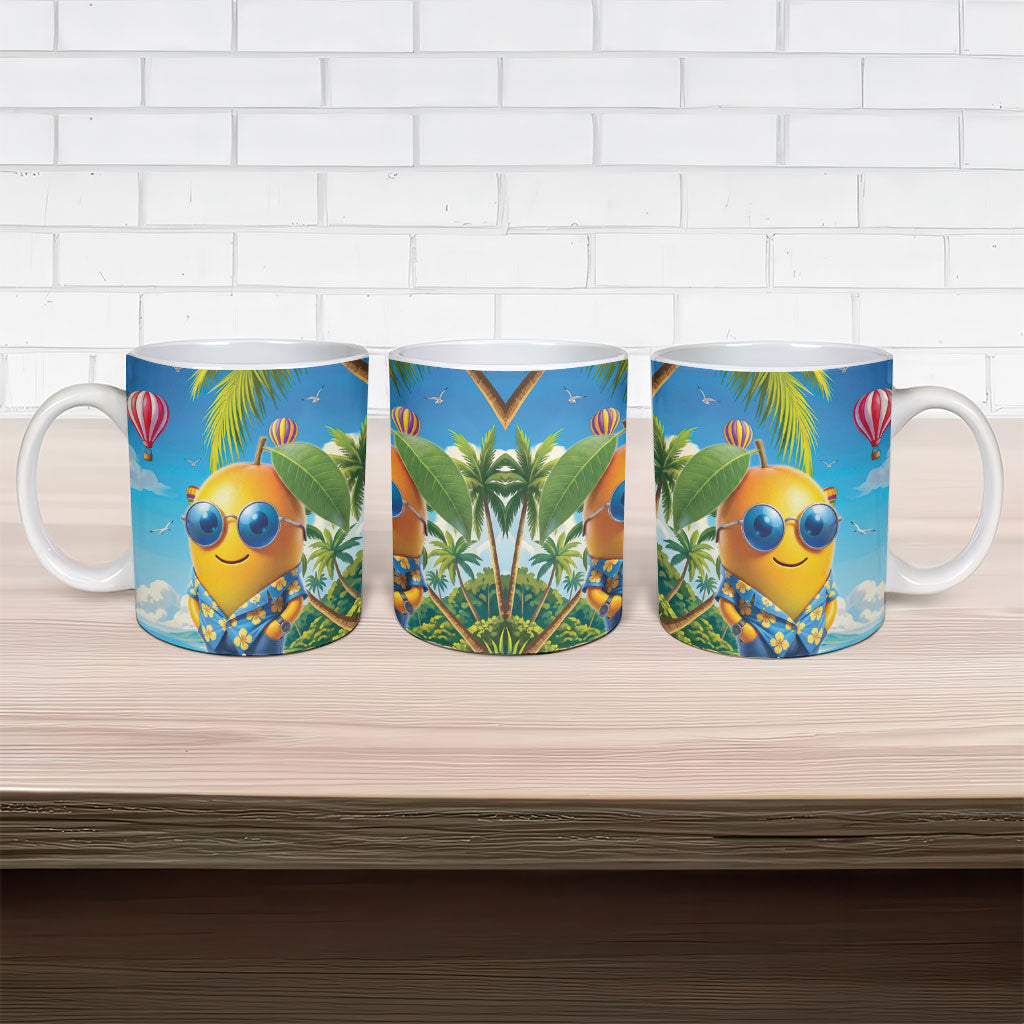 Funny Hawaii Mango Ceramic Mug Tropical Summer Beach Mascot Vacation