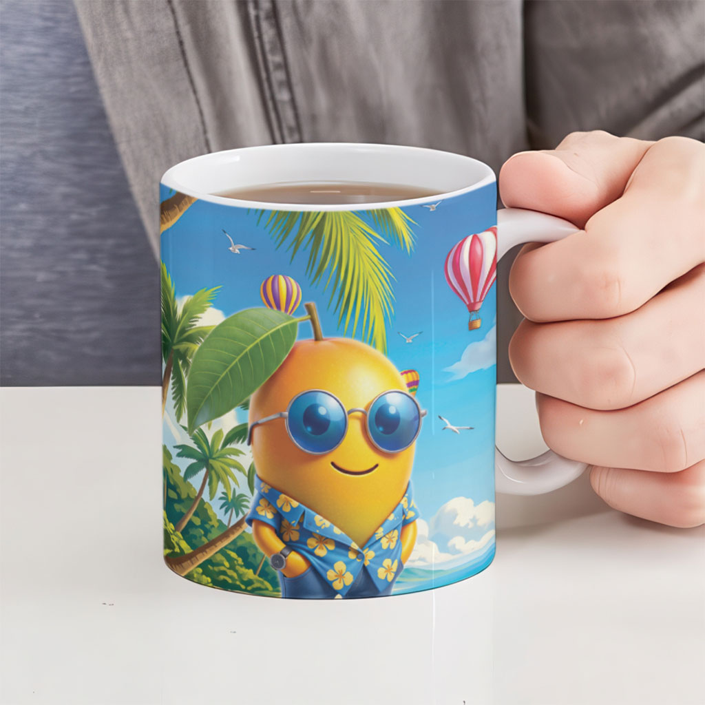 Funny Hawaii Mango Ceramic Mug Tropical Summer Beach Mascot Vacation
