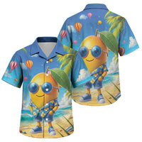 Funny Hawaii Mango Family Matching Long Sleeve Bodycon Dress and Hawaiian Shirt Tropical Summer Beach Mascot Vacation