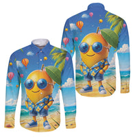 Funny Hawaii Mango Family Matching Off The Shoulder Long Sleeve Dress and Hawaiian Shirt Tropical Summer Beach Mascot Vacation
