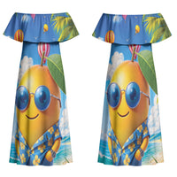 Funny Hawaii Mango Family Matching Off Shoulder Maxi Dress and Hawaiian Shirt Tropical Summer Beach Mascot Vacation