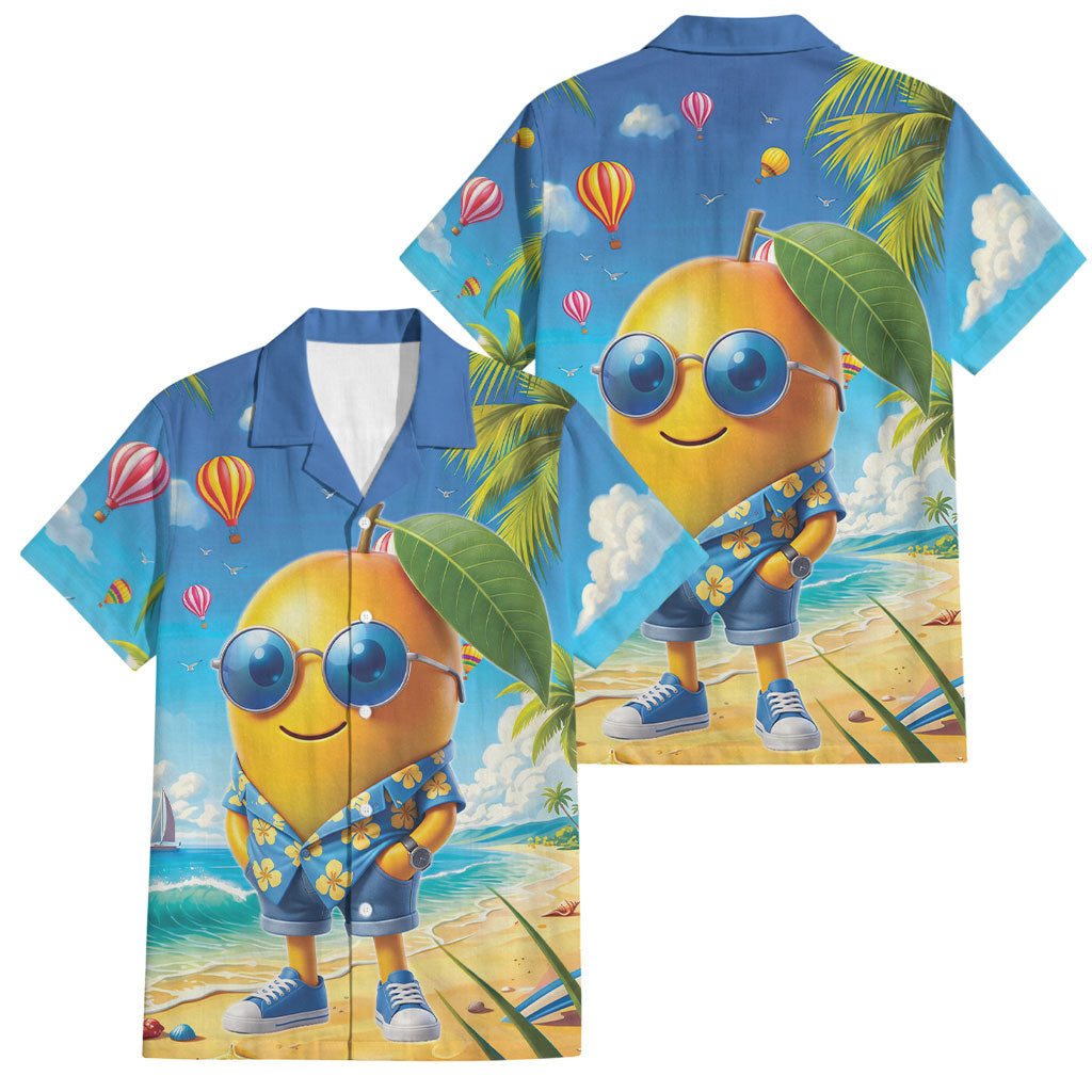 Funny Hawaii Mango Family Matching Short Sleeve Bodycon Dress and Hawaiian Shirt Tropical Summer Beach Mascot Vacation