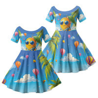 Funny Hawaii Mango Family Matching Short Sleeve Bodycon Dress and Hawaiian Shirt Tropical Summer Beach Mascot Vacation