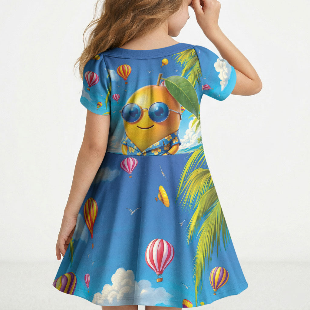 Funny Hawaii Mango Kid Short Sleeve Dress Tropical Summer Beach Mascot Vacation