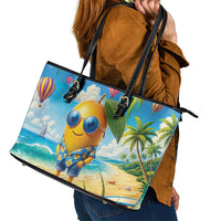 Funny Hawaii Mango Leather Tote Bag Tropical Summer Beach Mascot Vacation