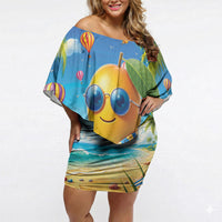 Funny Hawaii Mango Off Shoulder Short Dress Tropical Summer Beach Mascot Vacation