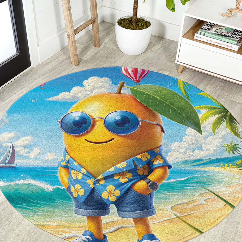 Funny Hawaii Mango Round Carpet Tropical Summer Beach Mascot Vacation LT19 Blue - Polynesian Pride