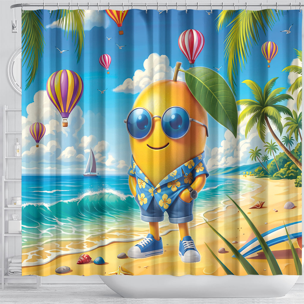 Funny Hawaii Mango Shower Curtain Tropical Summer Beach Mascot Vacation