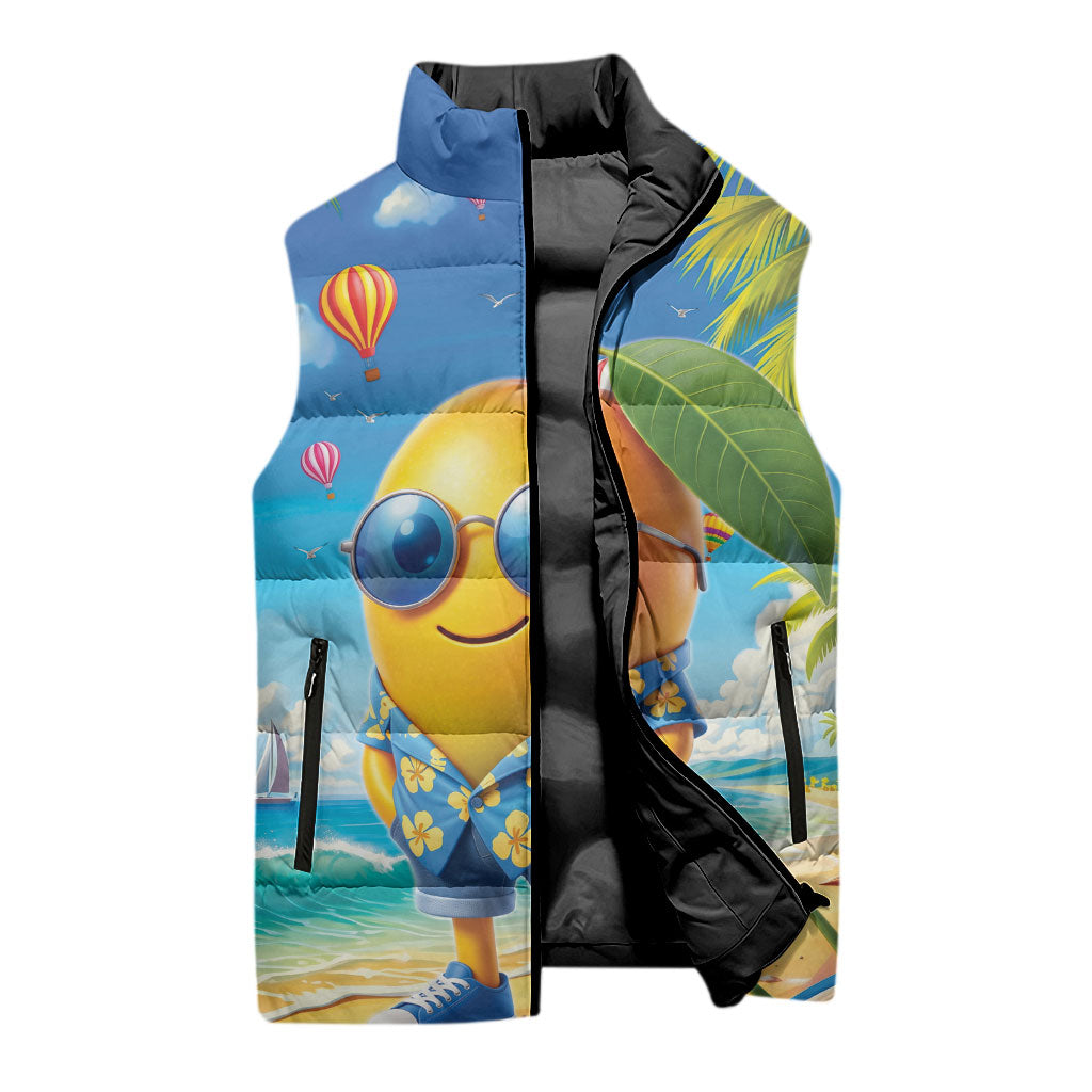 Funny Hawaii Mango Sleeveless Puffer Jacket Tropical Summer Beach Mascot Vacation