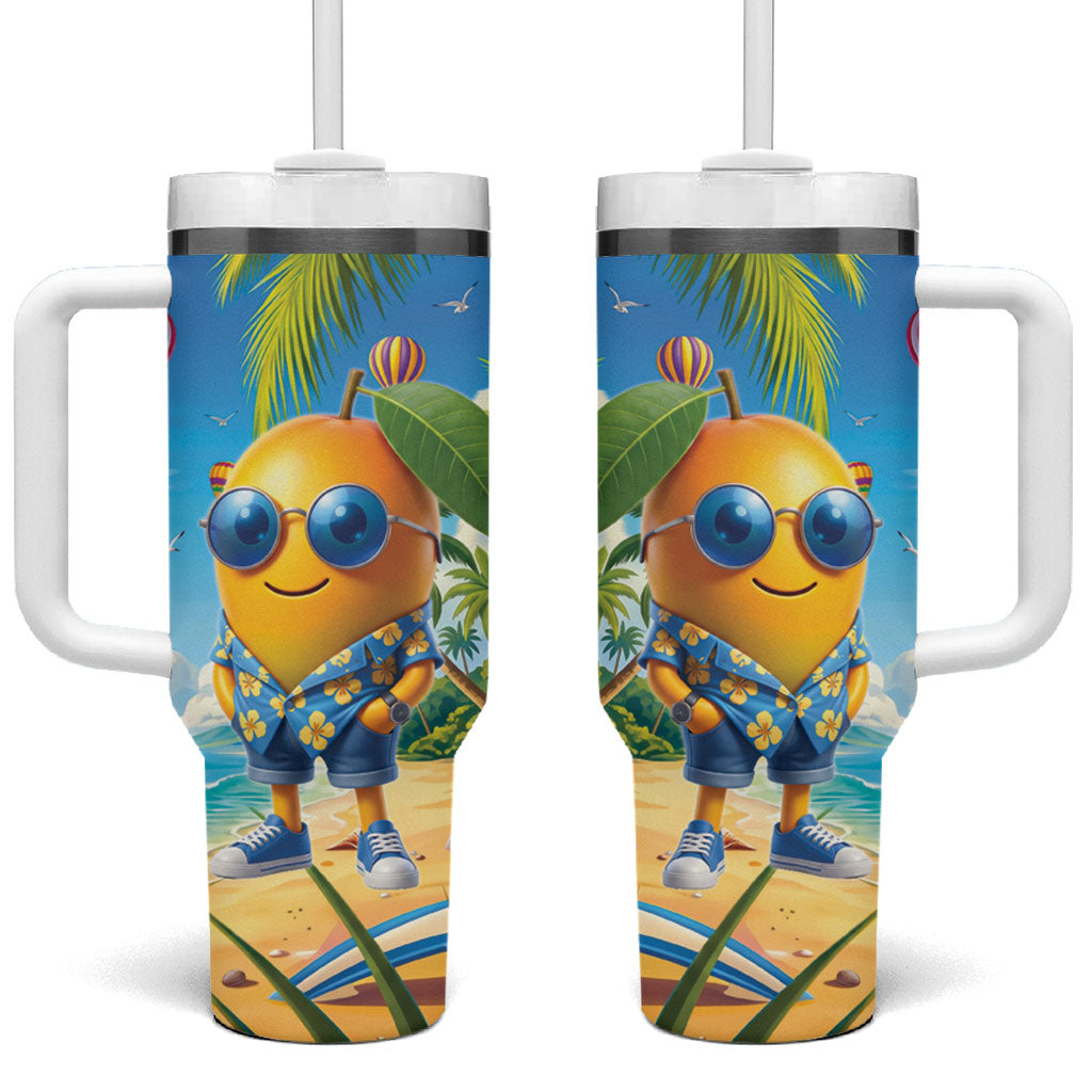 Funny Hawaii Mango Tumbler With Handle Tropical Summer Beach Mascot Vacation
