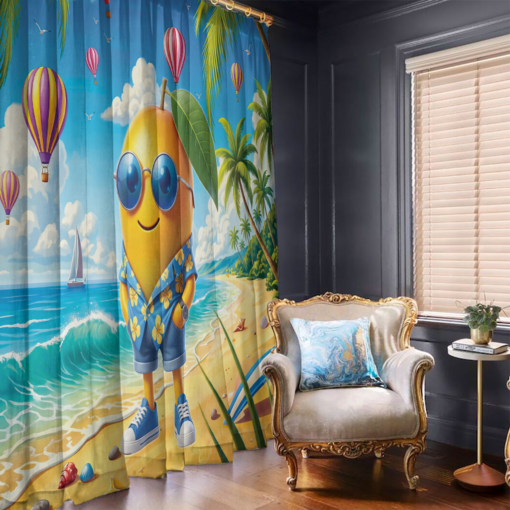 Funny Hawaii Mango Window Curtain Tropical Summer Beach Mascot Vacation
