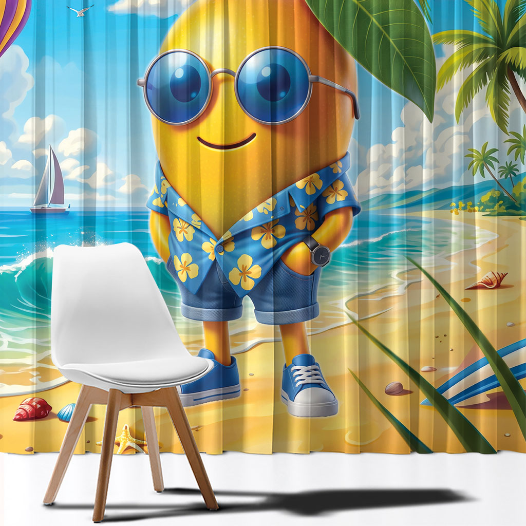 Funny Hawaii Mango Window Curtain Tropical Summer Beach Mascot Vacation